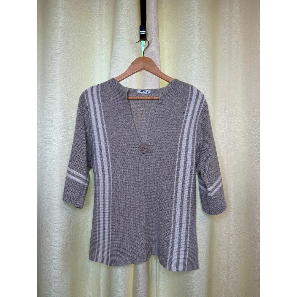 Orvis knit Tan and cream v neck top size Medium